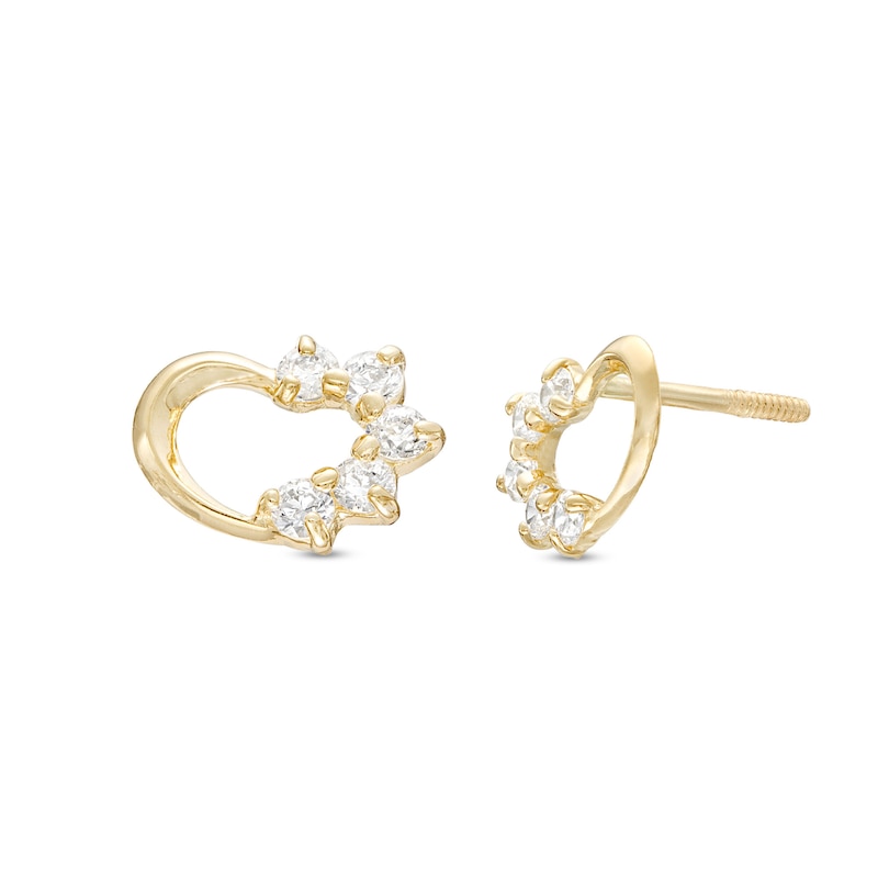 Main Image 1 of Child's Cubic Zirconia Open Heart Earrings in 10K Gold