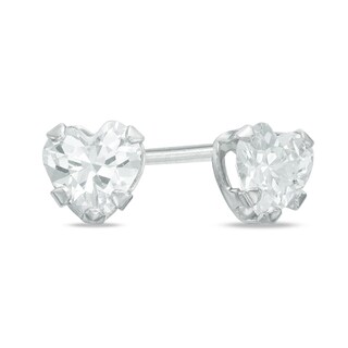 Child's 4mm Heart-Shaped Cubic Zirconia Stud Earrings in 10K White Gold