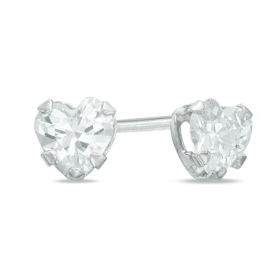 Child's 4mm Heart-Shaped Cubic Zirconia Stud Earrings in 10K White Gold