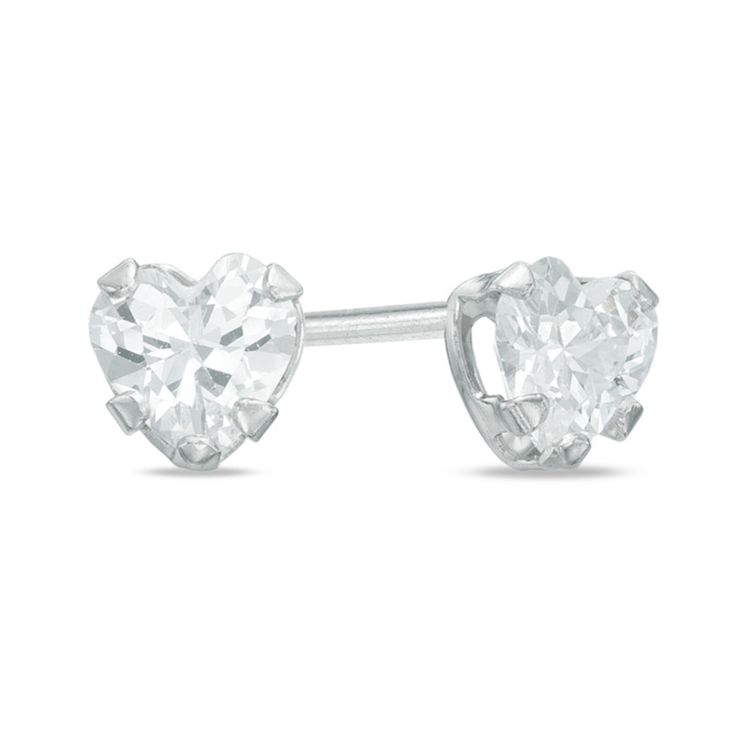 Child's 4mm Heart-Shaped Cubic Zirconia Stud Earrings in 10K White Gold