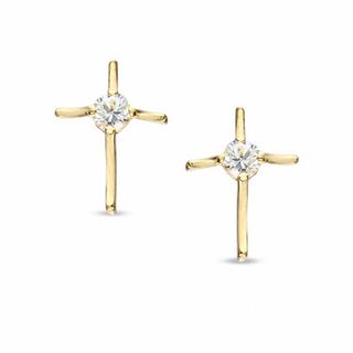 Child's Cubic Zirconia Cross Stud Earrings in 10K Gold