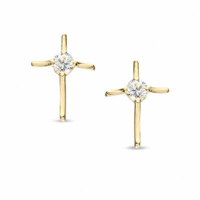 Child's Cubic Zirconia Cross Stud Earrings in 10K Gold