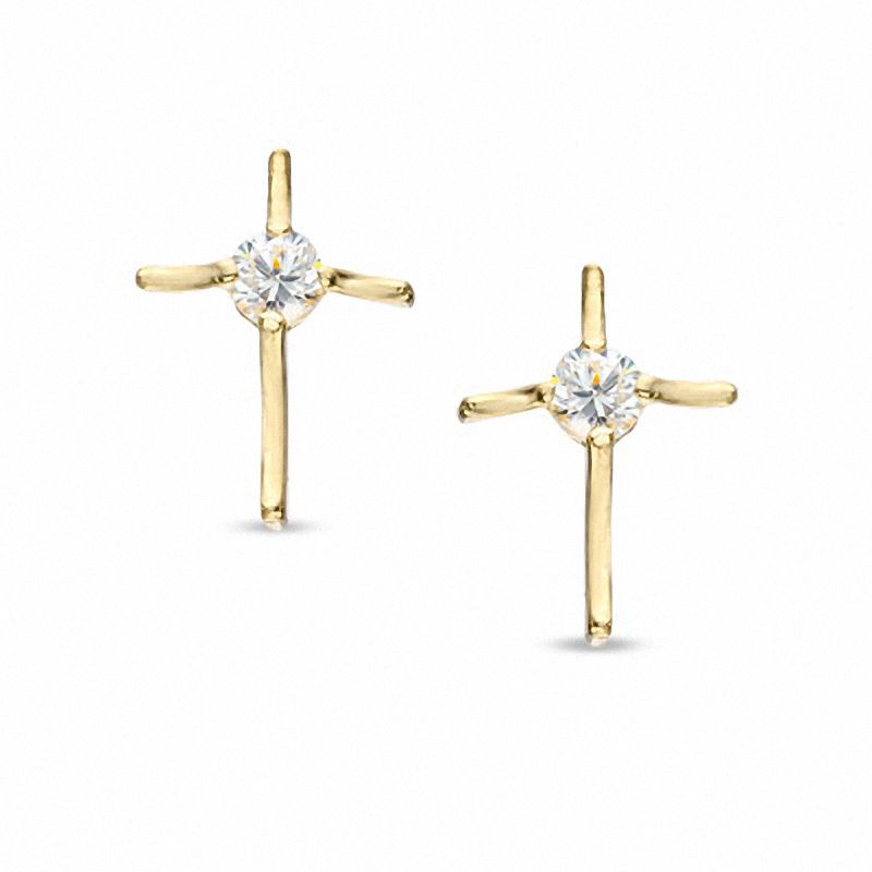 Child's Cubic Zirconia Cross Stud Earrings in 10K Gold