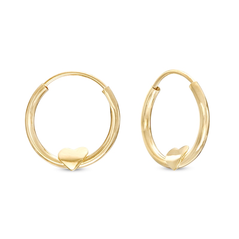 Main Image 1 of Child's 10K Gold Hoop with Heart Earrings