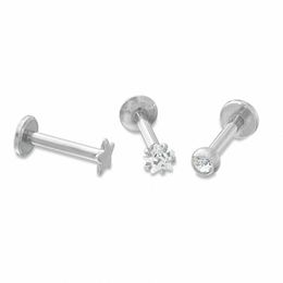 016 Gauge Star Labret Set with Crystals in Stainless Steel Solid and Tube