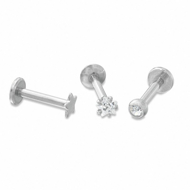 Stainless Steel Crystal Star Stud Set - 16G