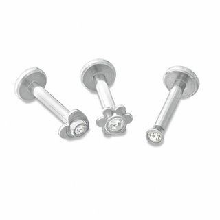 016 Gauge Multi-Style Crystal Labret Set in Stainless Steel