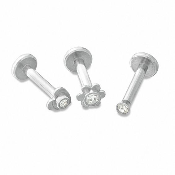 016 Gauge Multi-Style Crystal Labret Set in Stainless Steel