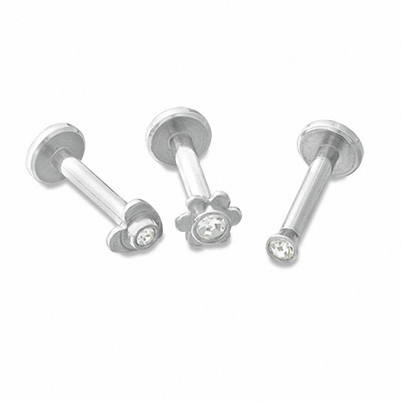Main Image 1 of 016 Gauge Multi-Style Crystal Labret Set in Stainless Steel