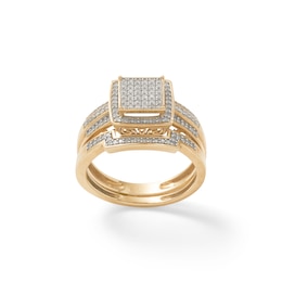 3/8 CT. T.W. Square Composite Diamond Frame Multi-Row Bridal Set in 10K Gold