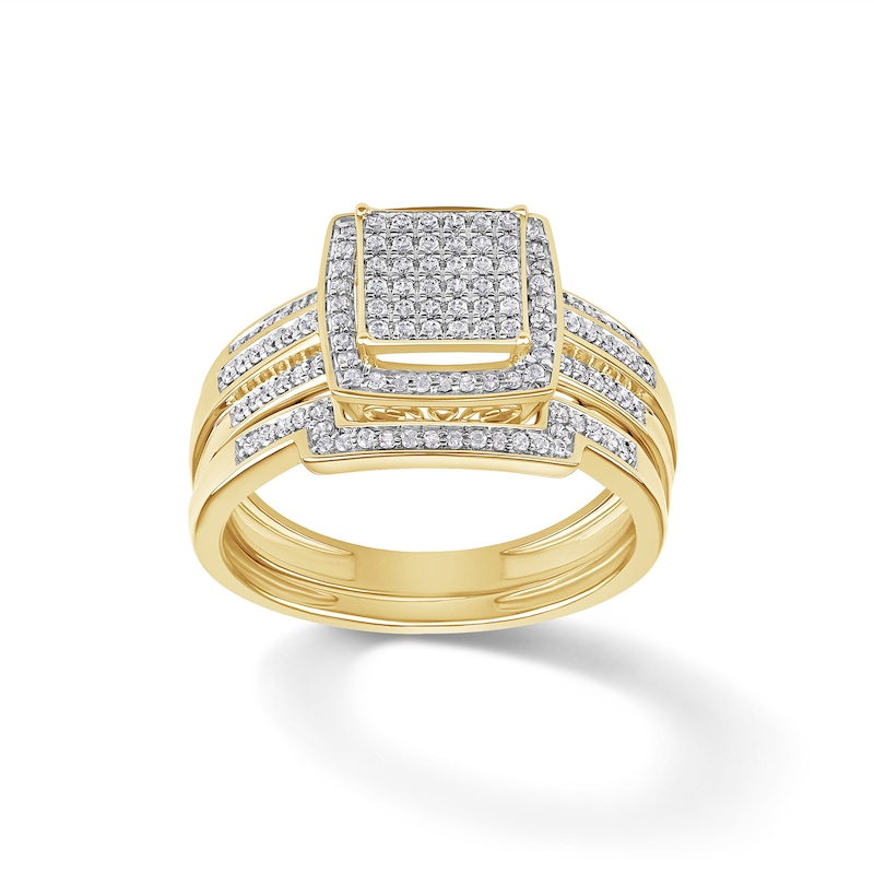 3/8 CT. T.W. Square Composite Diamond Frame Multi-Row Bridal Set in 10K Gold