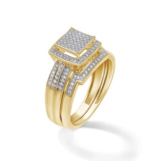 3/8 CT. T.W. Square Composite Diamond Frame Multi-Row Bridal Set in 10K Gold