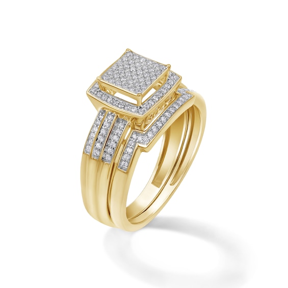3/8 CT. T.W. Square Composite Diamond Frame Multi-Row Bridal Set in 10K Gold