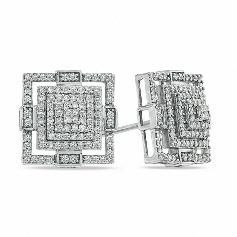 5/8 CT. T.W. Diamond Art Deco-Inspired Square Stud Earrings in Sterling Silver - XL Post