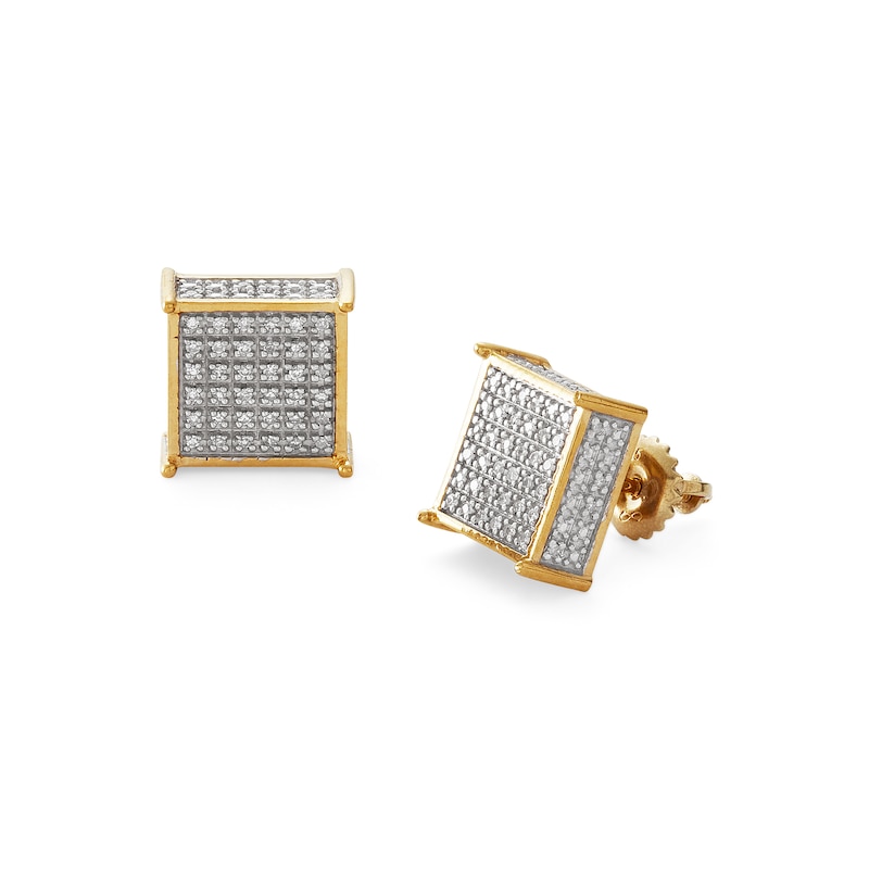 1/6 CT. T.W. Composite Diamond Raised Square Stud Earrings in Sterling Silver with 18K Gold Plate