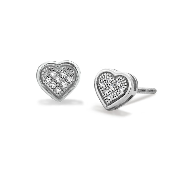 Diamond Accent Heart Stud Earrings in Sterling Silver