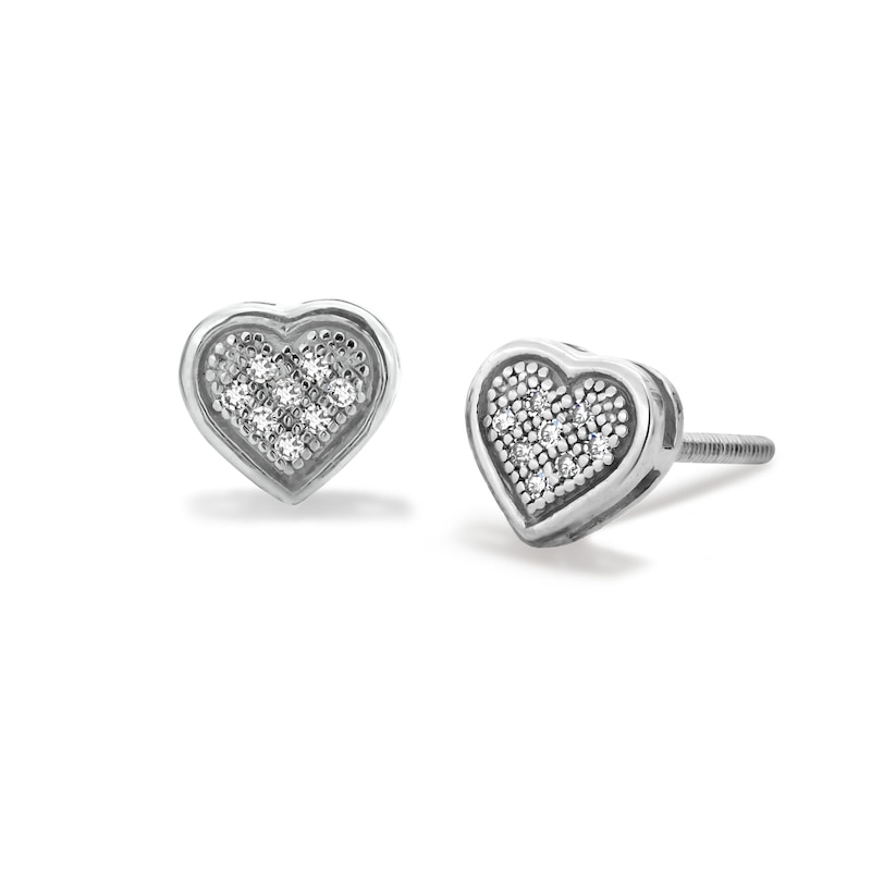 Diamond Accent Heart Stud Earrings in Sterling Silver