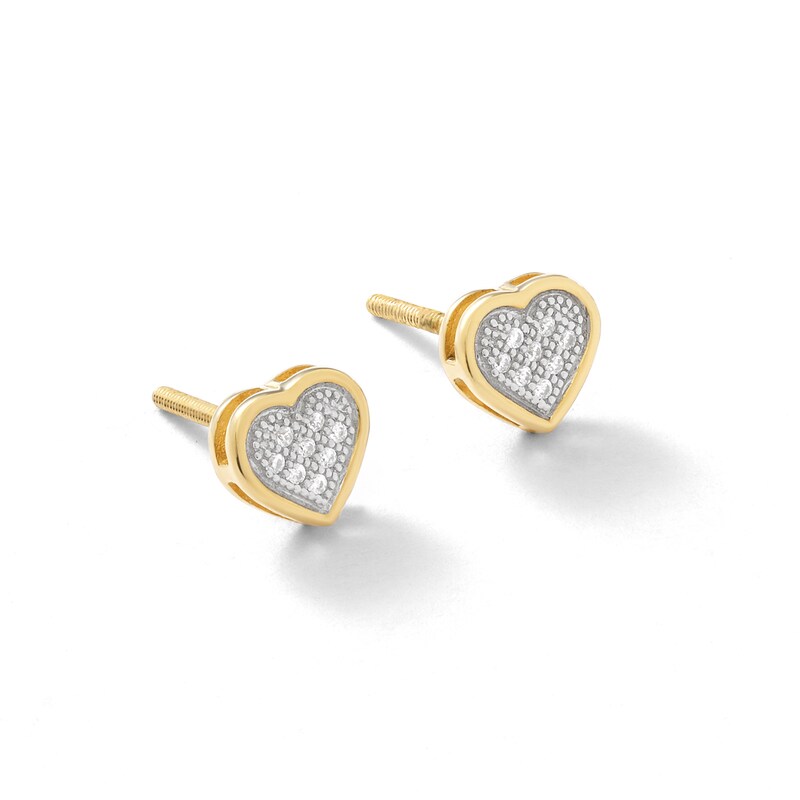 Main Image 3 of Diamond Accent Heart Stud Earrings in Sterling Silver and 14K Gold Plate