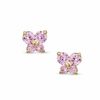 Pink Cubic Zirconia Butterfly Earrings in 10K Gold