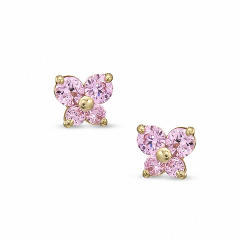 Main Image 1 of Pink Cubic Zirconia Butterfly Earrings in 10K Gold