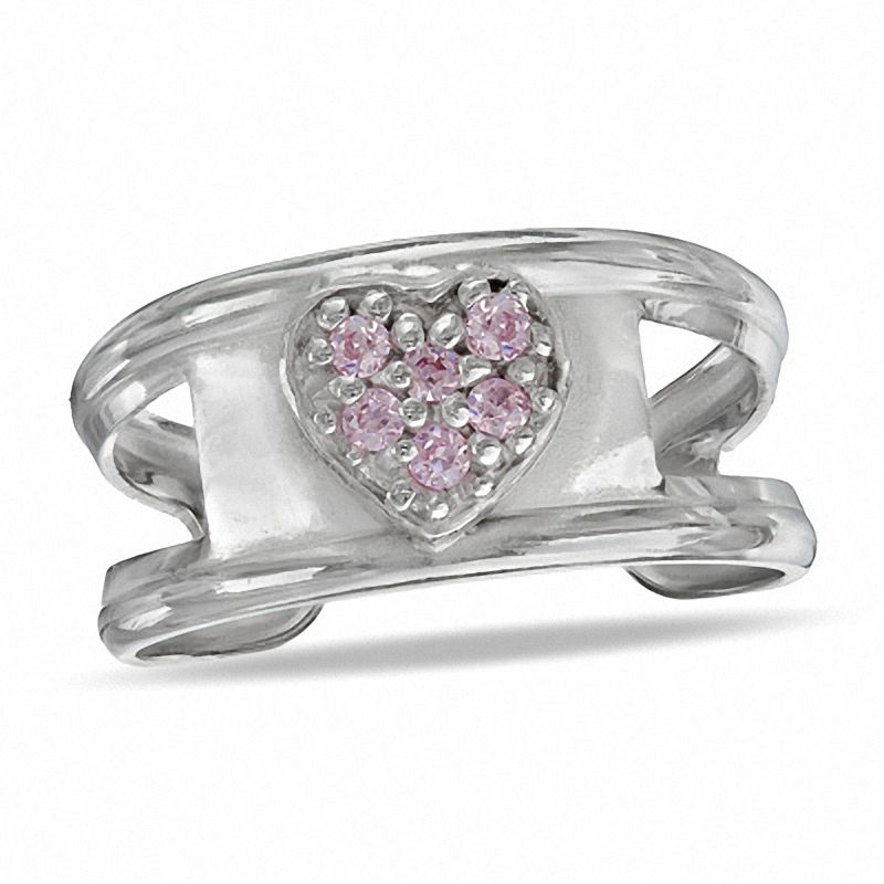 Adjustable Heart Toe Ring with Cubic Zirconia in Sterling Silver