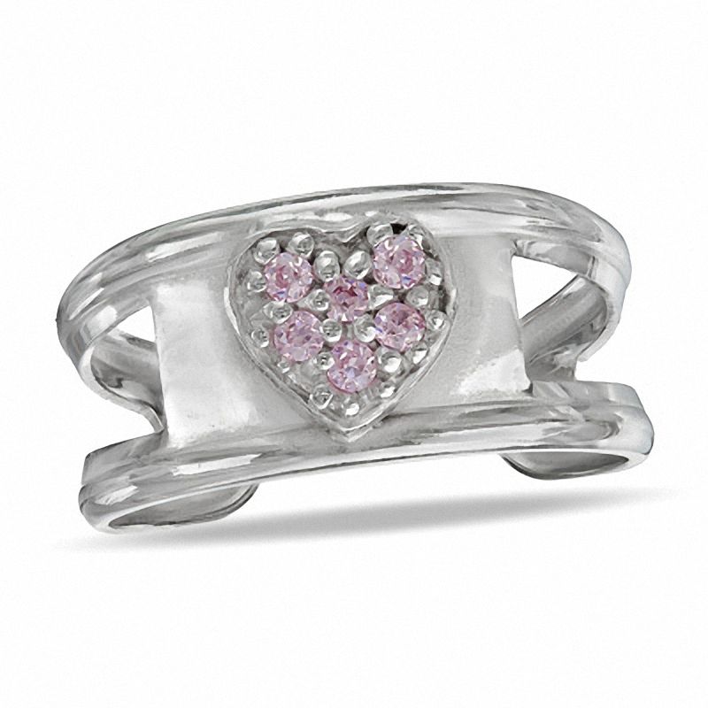 Main Image 1 of Adjustable Heart Toe Ring with Cubic Zirconia in Sterling Silver