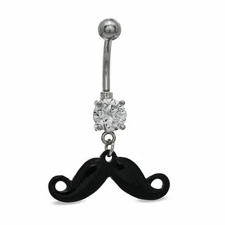 014 Gauge Mustache Belly Button Ring with Cubic Zirconia in Stainless Steel