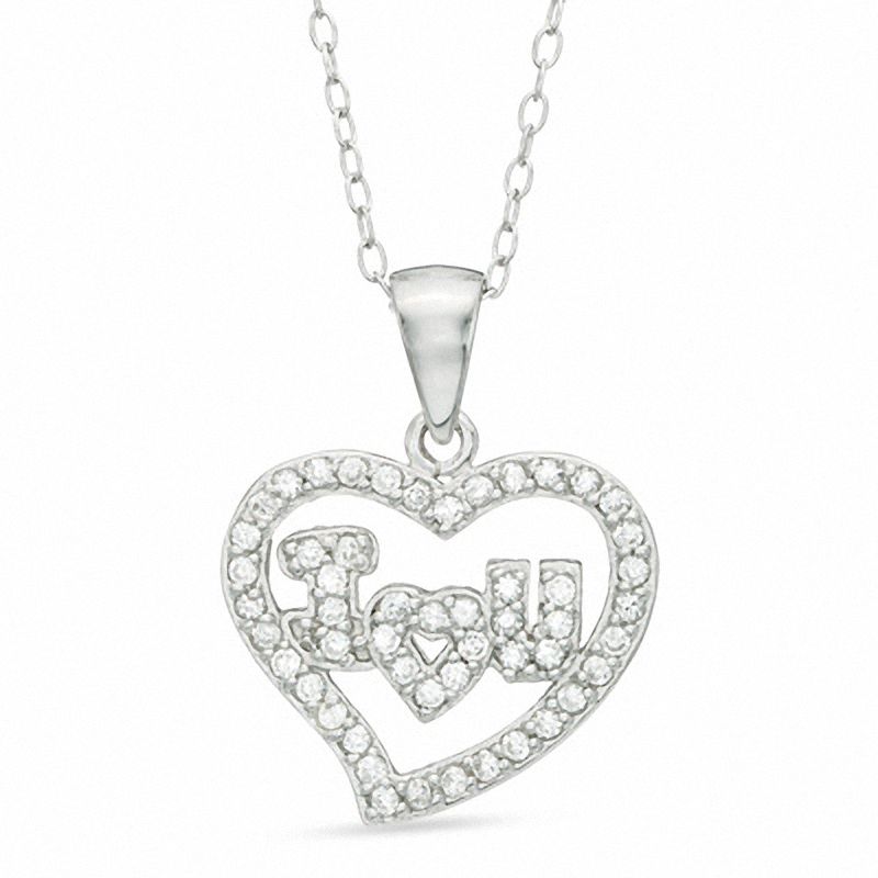 Main Image 1 of Cubic Zirconia Heart Pendant with "I Heart U" in Sterling Silver