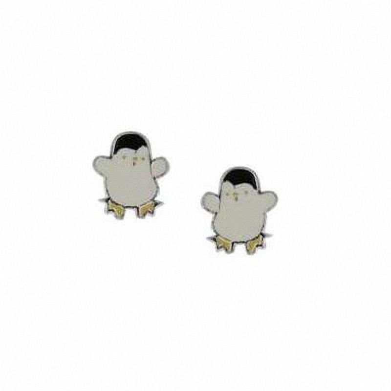 Child's Enamel Penguin Stud Earrings in Sterling Silver
