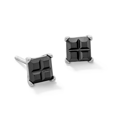 5.0mm Princess-Cut Black Cubic Zirconia Stud Earrings in Sterling Silver
