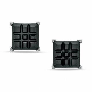 7.0mm Princess-Cut Black Cubic Zirconia Stud Earrings in Sterling Silver