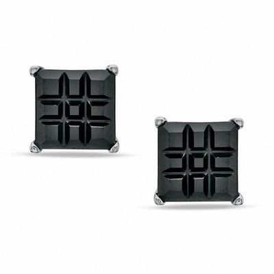 7.0mm Princess-Cut Black Cubic Zirconia Stud Earrings in Sterling Silver