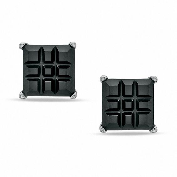 7.0mm Princess-Cut Black Cubic Zirconia Stud Earrings in Sterling Silver