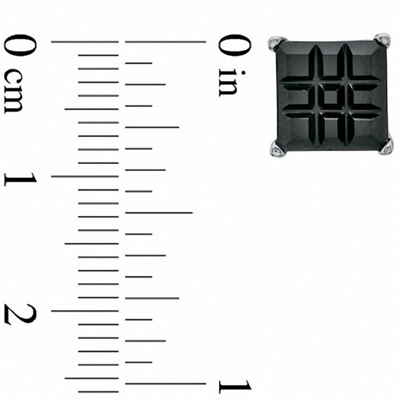 7.0mm Princess-Cut Black Cubic Zirconia Stud Earrings in Sterling Silver