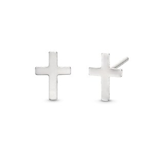 Solid Sterling Silver Polished Cross Studs