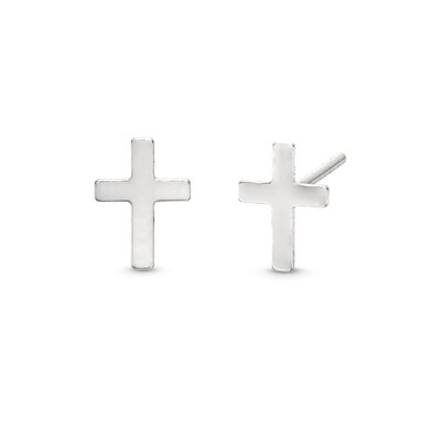 Solid Sterling Silver Polished Cross Studs