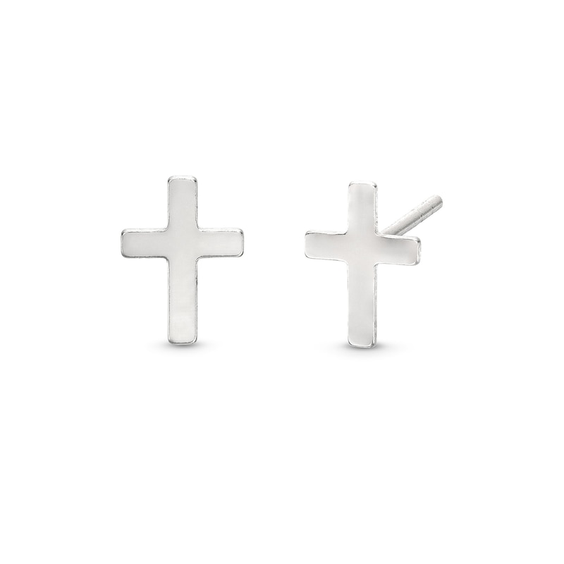 Solid Sterling Silver Polished Cross Studs