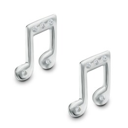 Cubic Zirconia Music Note Stud Earrings in Sterling Silver