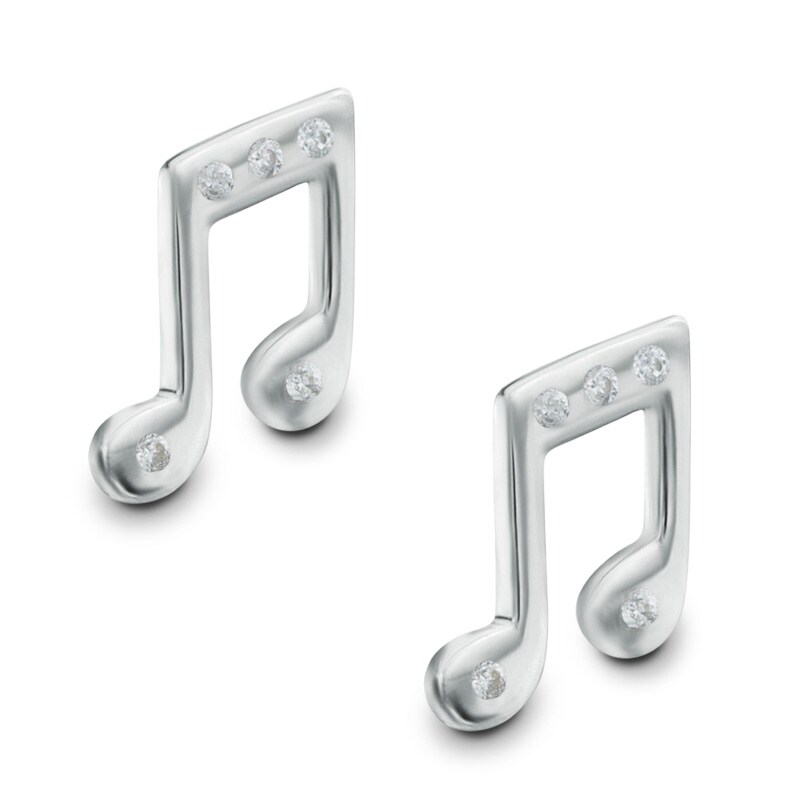 Main Image 1 of Cubic Zirconia Music Note Stud Earrings in Sterling Silver