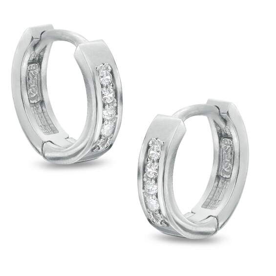 Cubic Zirconia Huggie Hoop Earrings in Sterling Silver