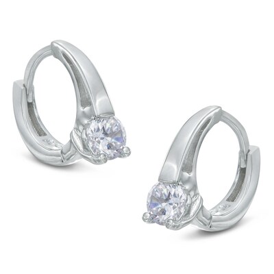 4mm Cubic Zirconia Solitaire Huggie Hoop Earrings in Sterling Silver