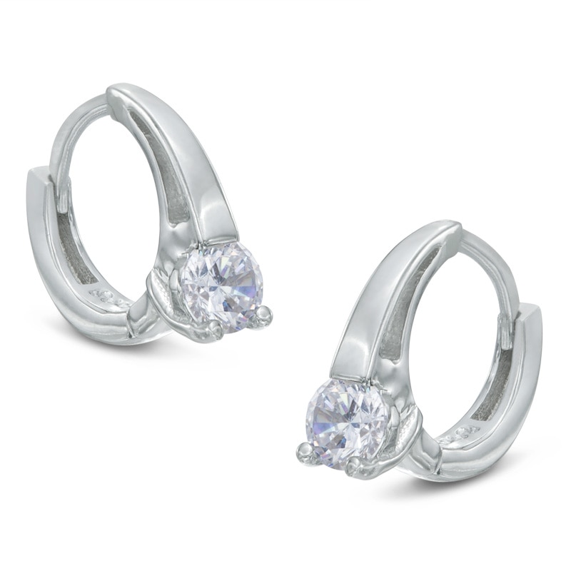 4mm Cubic Zirconia Solitaire Huggie Hoop Earrings in Sterling Silver