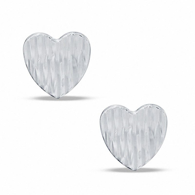 Diamond-Cut Heart Stud Earrings in Sterling Silver