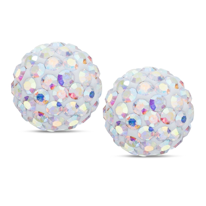 8mm Iridescent Crystal Ball Stud Earrings in Sterling Silver