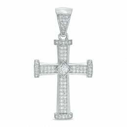 Cubic Zirconia Cross Necklace Charm in Sterling Silver