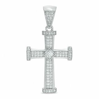 Solid Sterling Silver Bold CZ Cross Necklace Charm