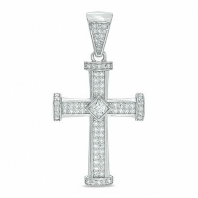 Solid Sterling Silver Bold CZ Cross Necklace Charm
