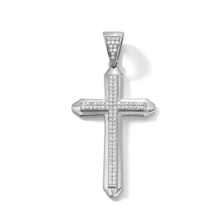 Solid Sterling Silver CZ Layered Cross Necklace Charm