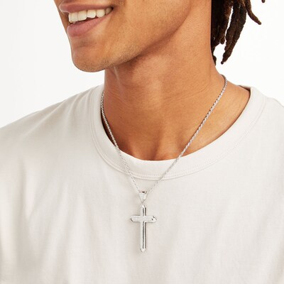 Solid Sterling Silver CZ Layered Cross Necklace Charm