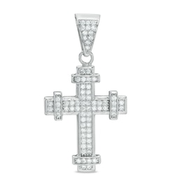 Cubic Zirconia Composite Cross with Bars Charm in Sterling Silver